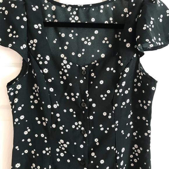 New Hunter Green Button Down Floral Mini Dress M - Picture 4 of 6